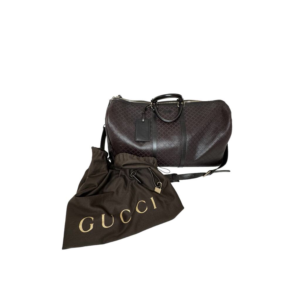 GUCCI Diamanté Brown Leather Duffle Bag